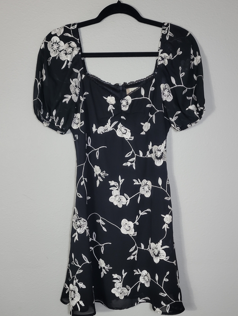Altar’d State Embroidered Floral Mini Dress Size Small Black White Cottage Fairy